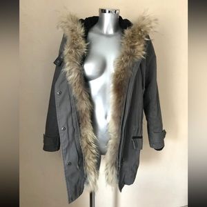 MAJE real fur trim cargo coat SZ 2 medium large